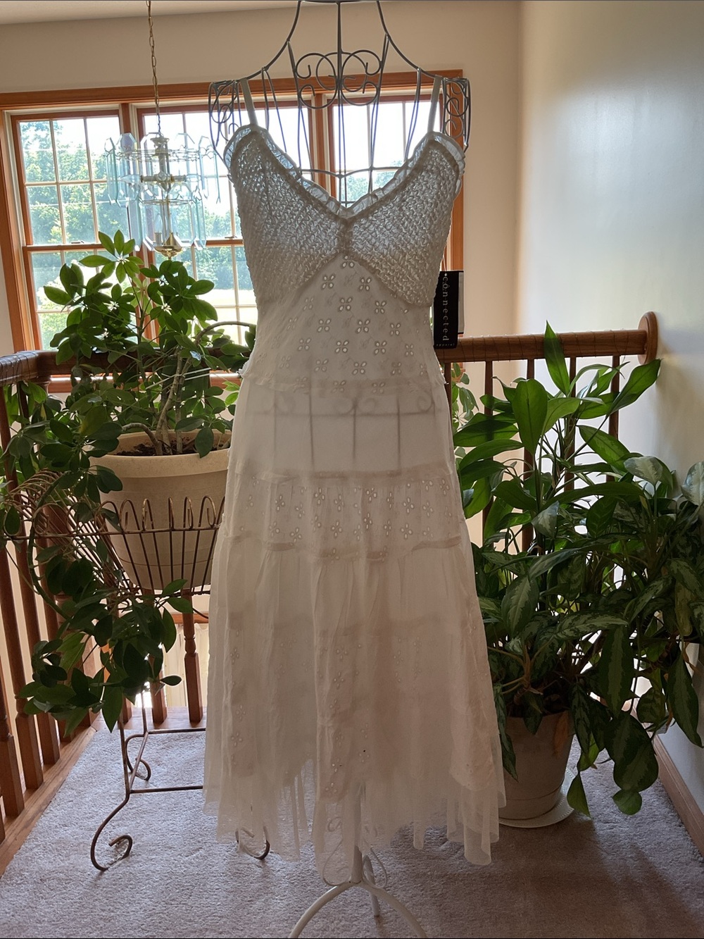 Connected Apparel White Eyelet Cotton Sundress Size Medium NWT